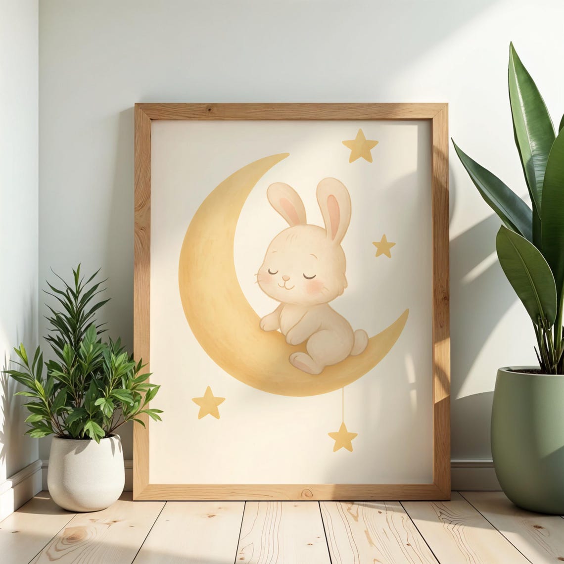 Sleeping Bunny Moon Print Pastel Nursery Wall Art
