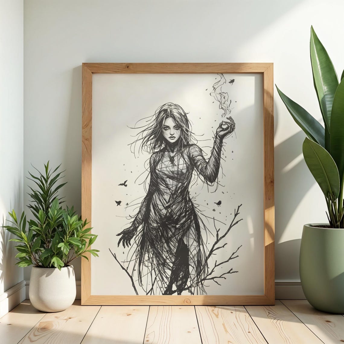 Dark Fantasy Sorceress Art Print Gothic Ink Illustration