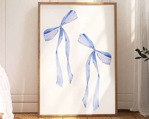 Blue Bow Print Preppy Aesthetic Wall Art Teen Room Decor Preppy Poster College Apartment Decor Neutral Nursery Wall Art Pastel Poster