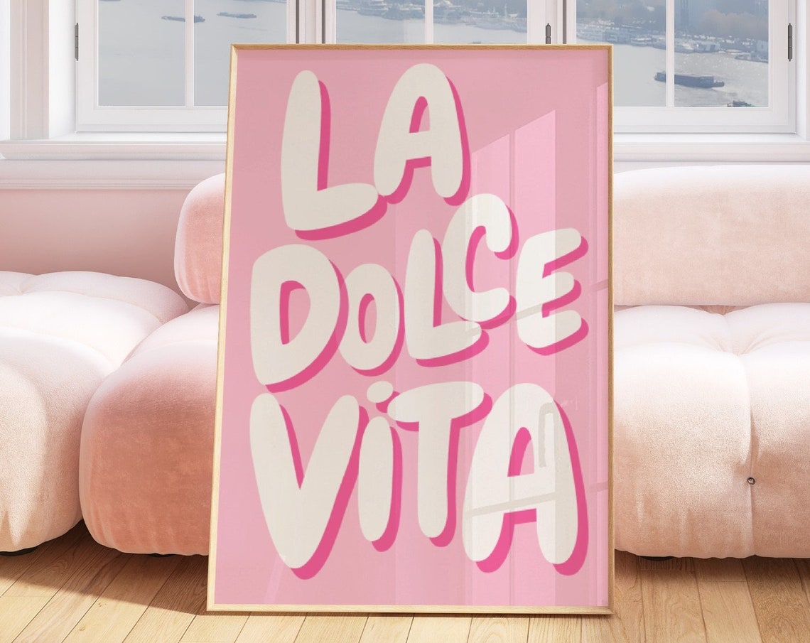 La Dolce Vita Pink Bubble Letters Italian Sweet Life Quote Poster