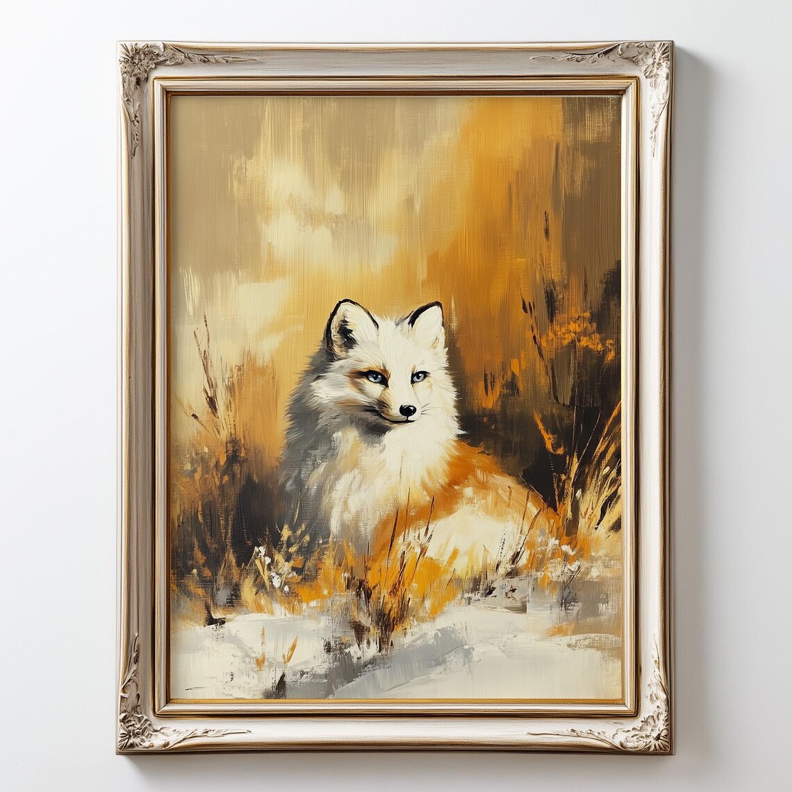 Arctic Fox Portrait Vintage Farmhouse Animal Painting