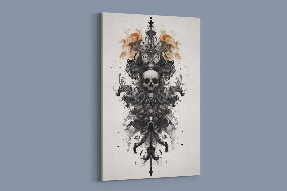 Gothic Skull Ink Ornament Baroque Black White Abstract Art Poster - Image 2