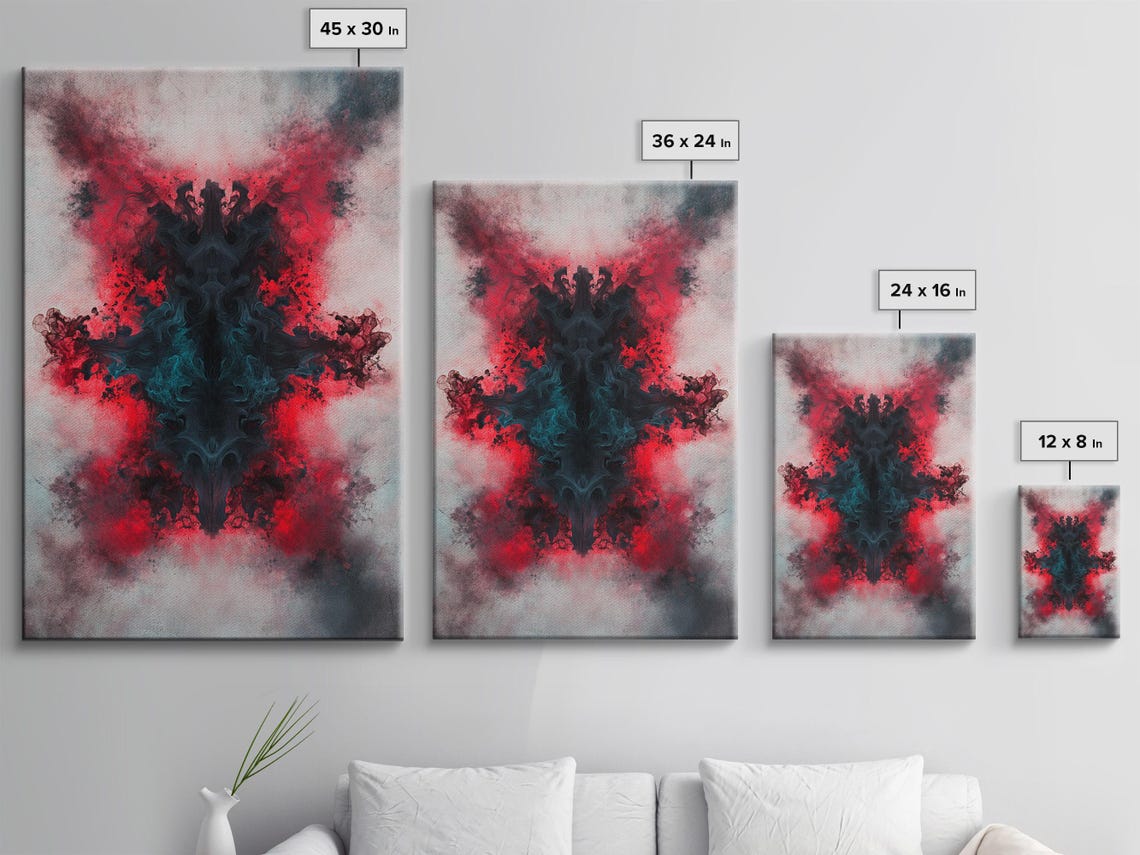 Abstract Red Ink Explosion Symmetrical Black Halo Art Poster - Image 3