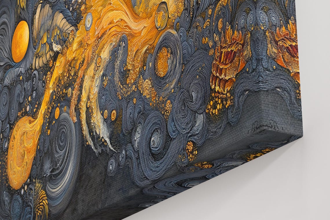 Golden Cosmic Waves Abstract Poster - Image 4