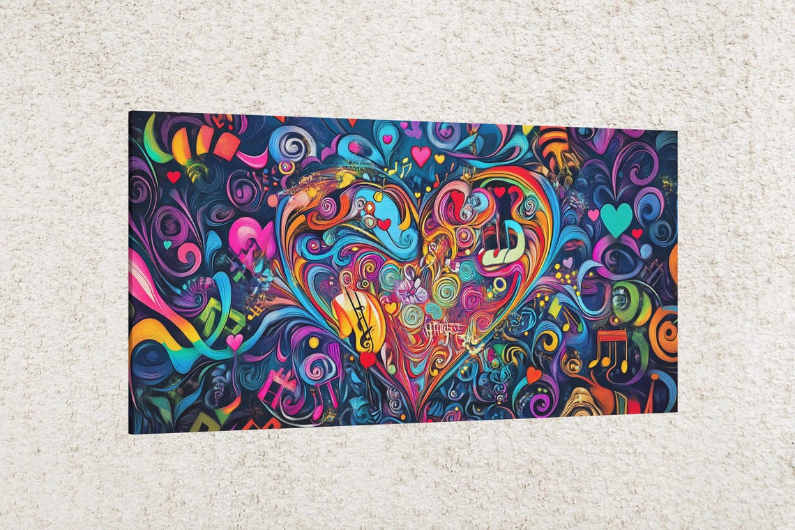Vibrant Love Symphony Heart Music Notes Swirl Abstract Art Poster - Image 2
