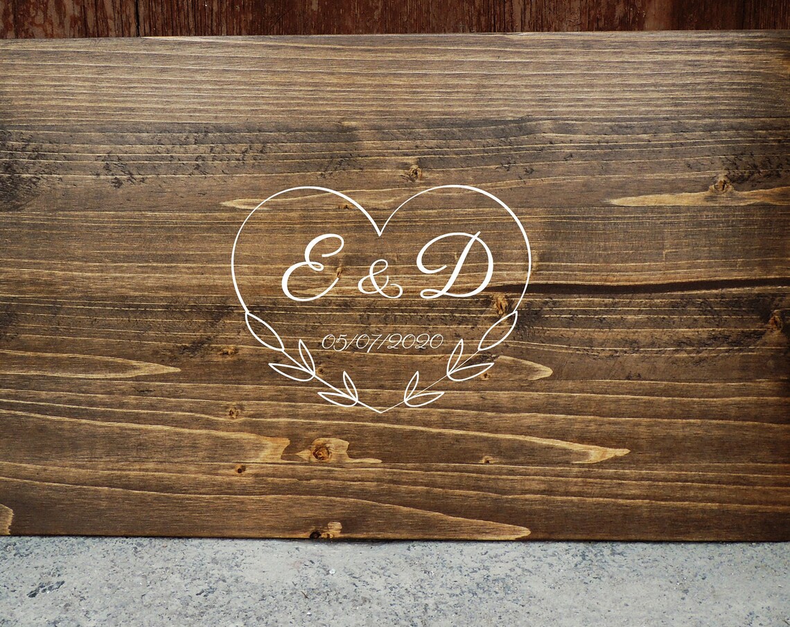 Personalized Wedding Guest Book Heart Monogram Wood Sign Poster - Image 3