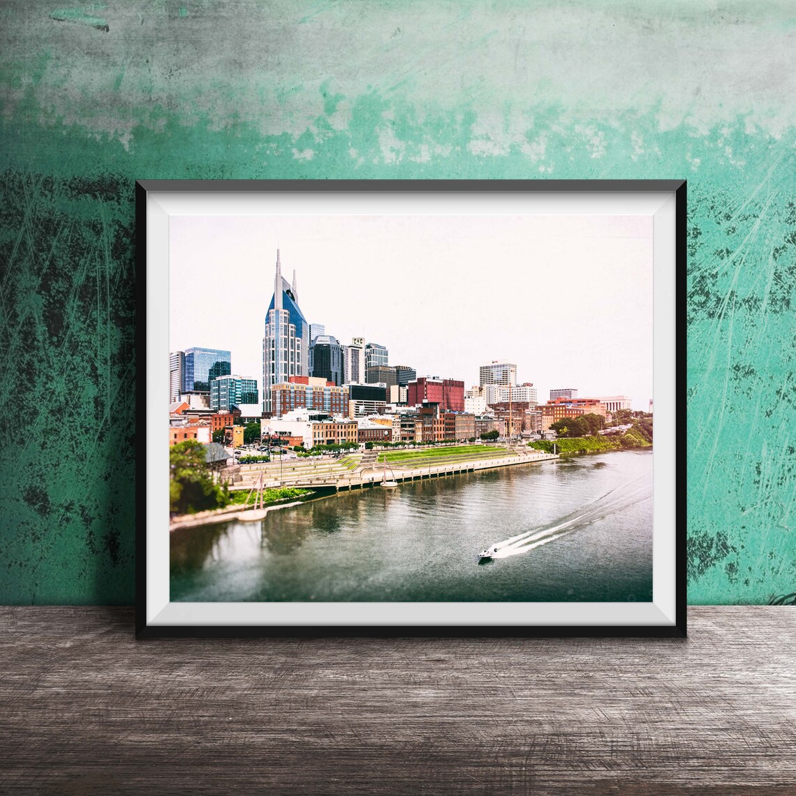 Nashville Tennessee Skyline Cumberland River Boat Photo Poster