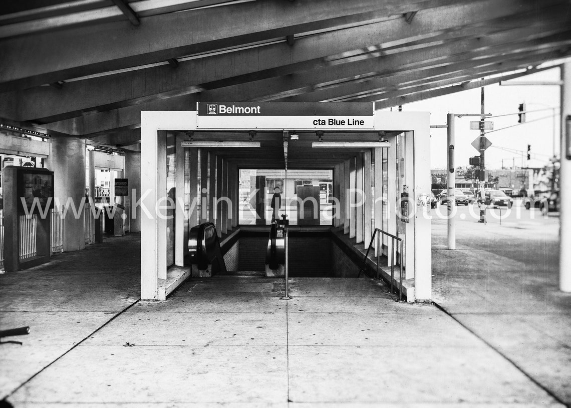 Belmont CTA Blue Line Chicago Escalator Entrance Street View Poster - Image 2