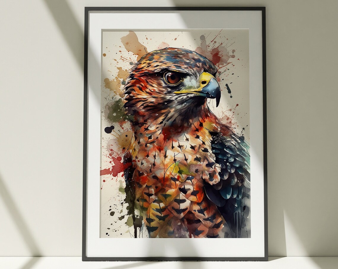 Colorful Hawk Watercolor Portrait Bird of Prey Wildlife Art Poster