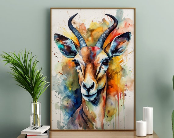 Kudu Painting Wall Art Poster Gift Watercolor Colorful Animal Painting Illustration Nature Wall Art Home Decor Print