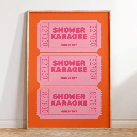 Physical Poster Shower Karaoke Funny Orange Pink Bathroom Ticket Wall Art Unique Singing Dcor For Home Gifts