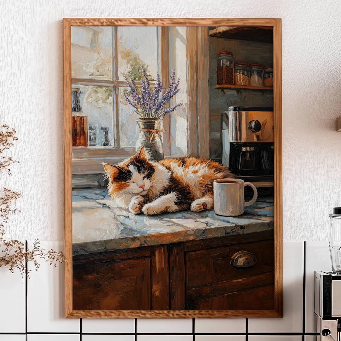 Calico Cat Coffee Bar Poster, Kitchen Cat Art
