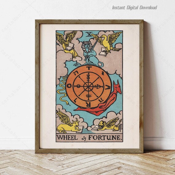 Rider Waite Wheel Of Fortune Tarot Card Vintage Tarot Art Print