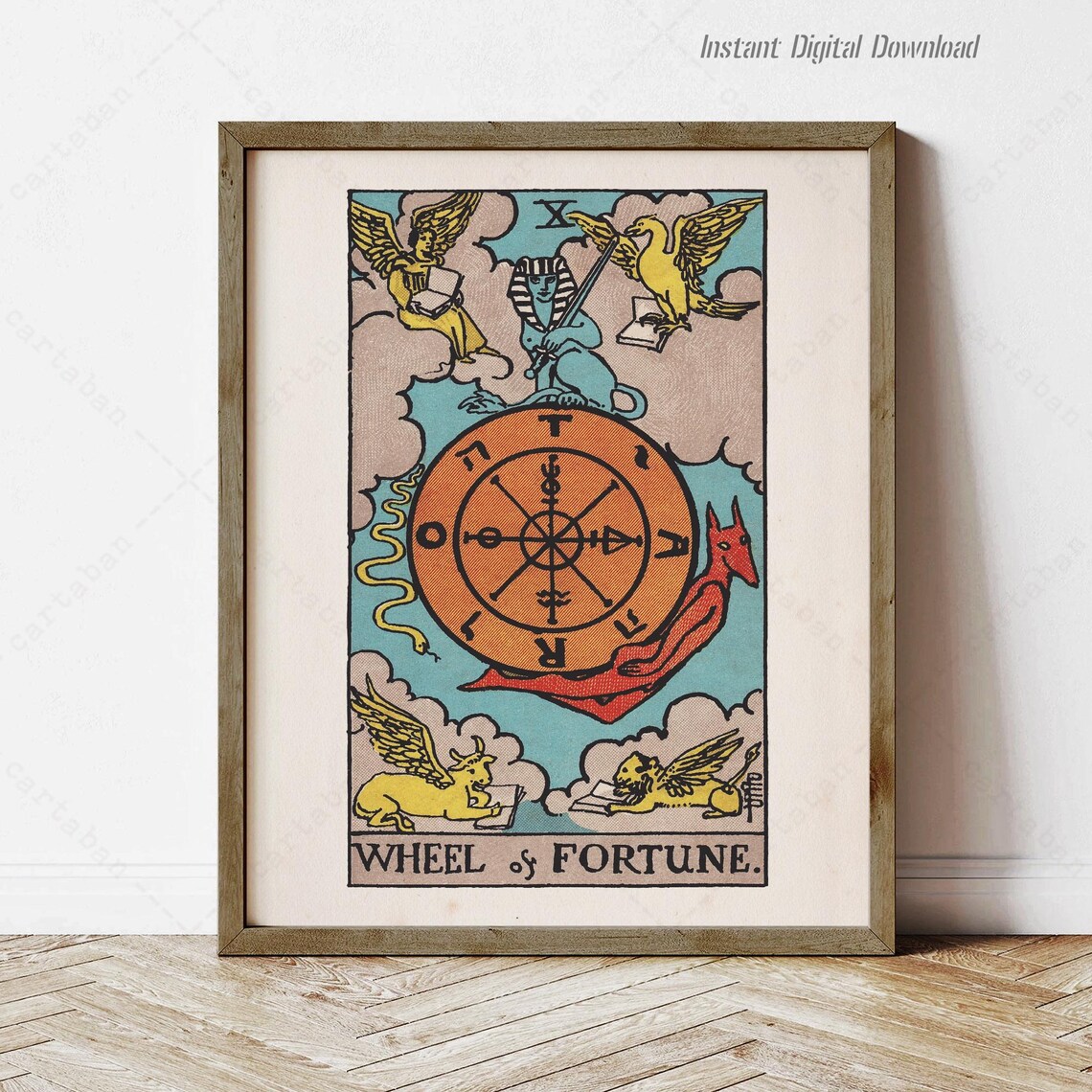 Rider Waite Wheel Of Fortune Tarot Card Vintage Tarot Art Print