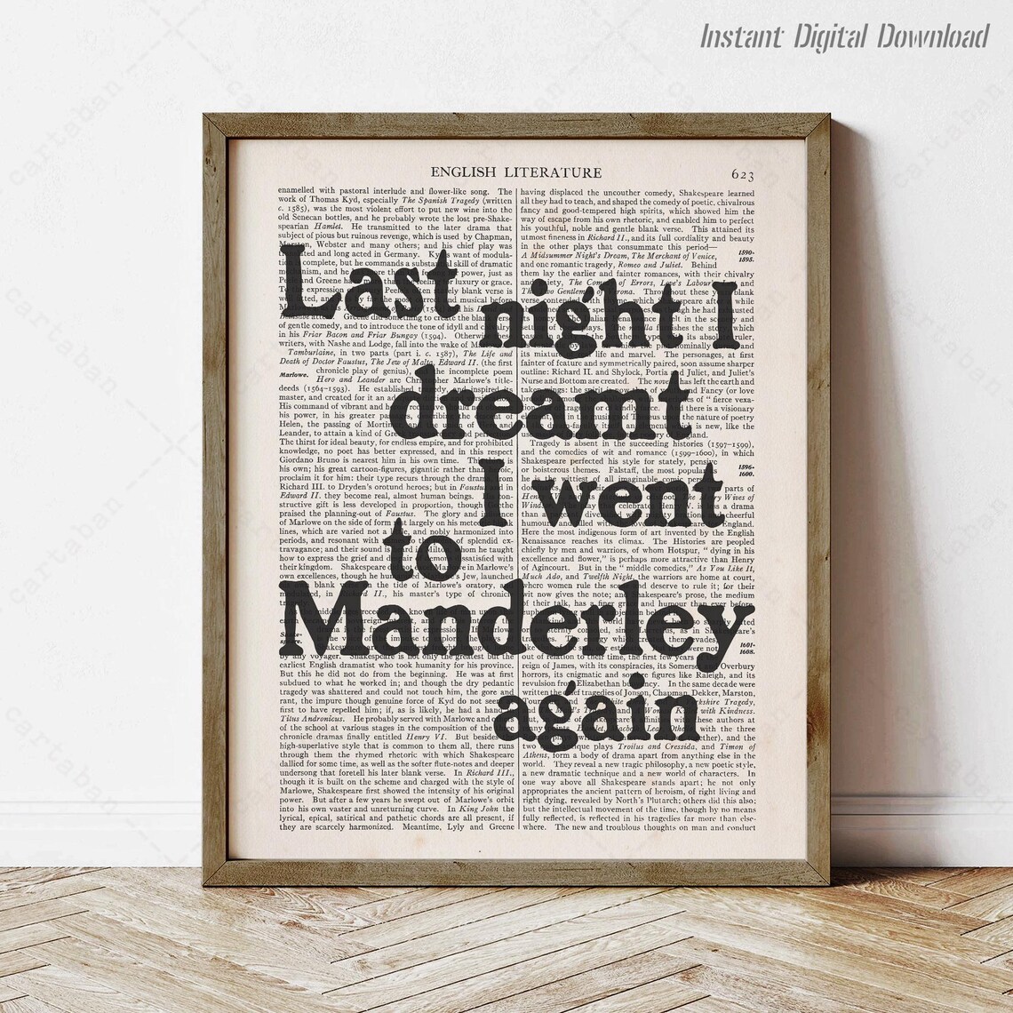 Daphne Du Maurier Last Night I Dreamt Of Manderley Quote Art Wall Poster