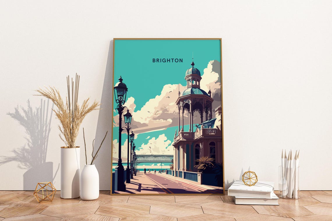 Brighton Seaside Promenade Vintage England Coast Travel Poster