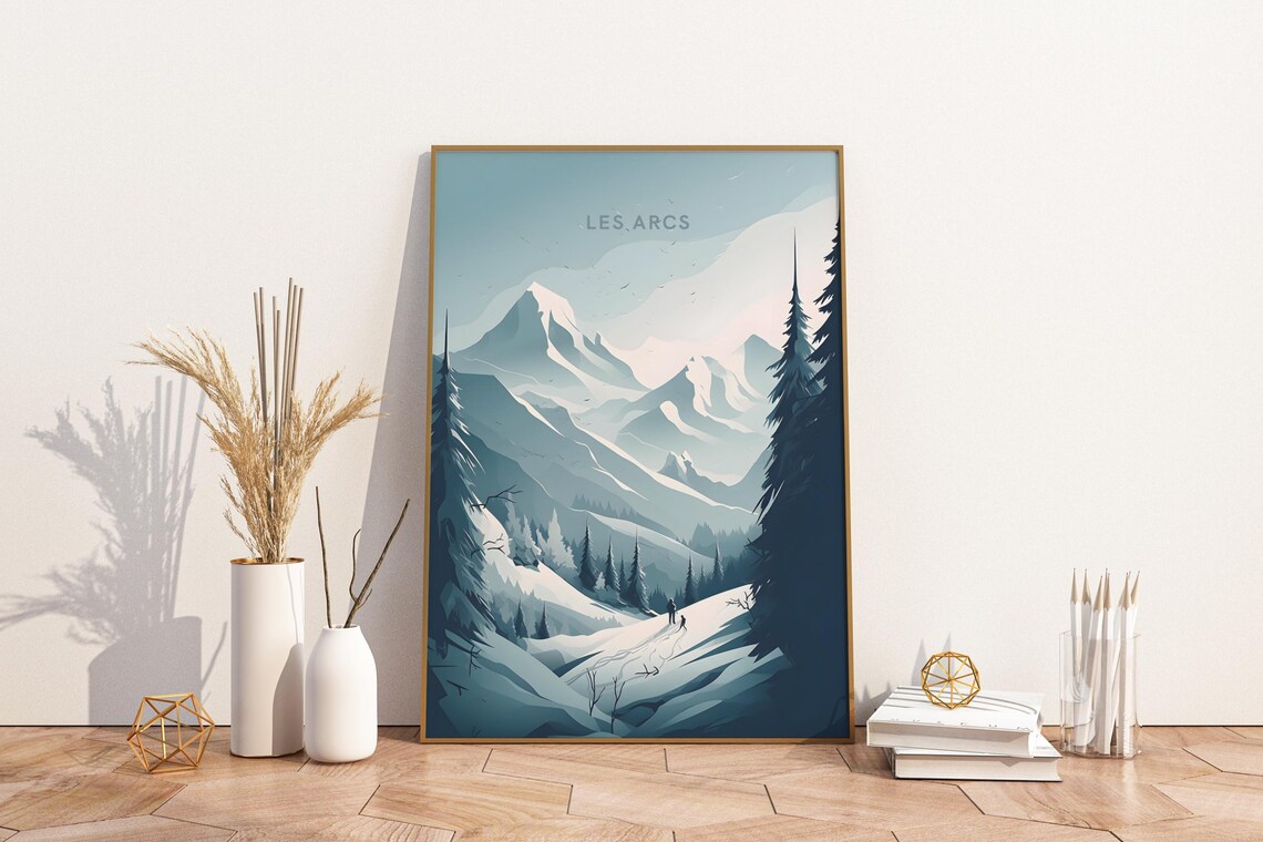 Les Arcs France Snowy Alpine Peak Winter Ski Resort Art Poster