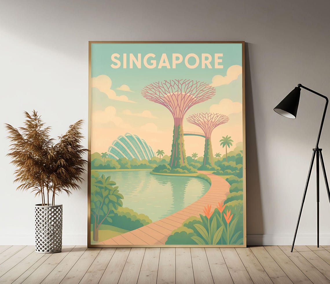 Singapore Gardens by the Bay Vintage Travel Poster with Supertrees