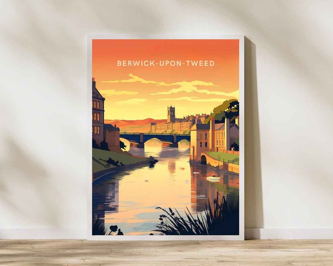 Berwick Upon Tweed Riverside Sunset Bridge Vintage Travel Poster