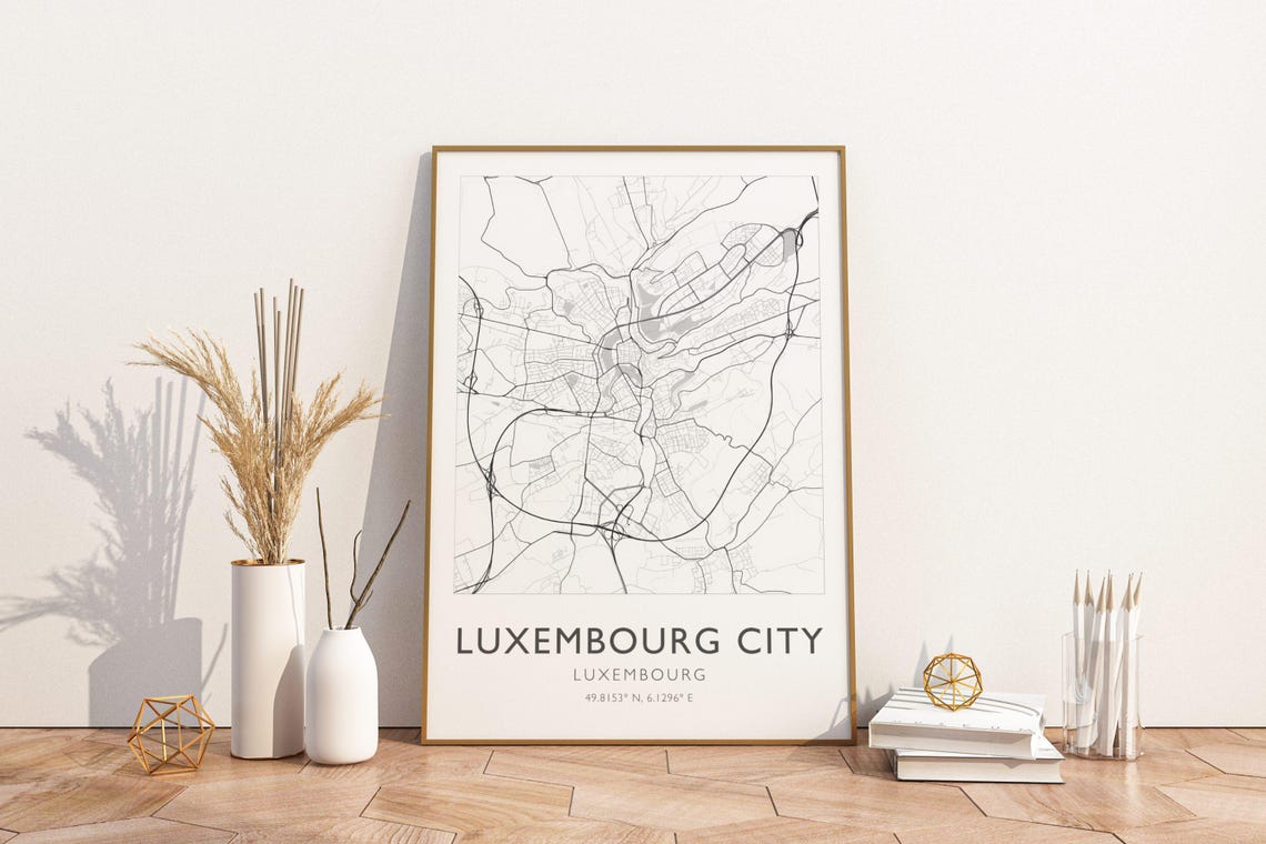 Luxembourg City Minimalist Black White Street Map Coordinates Poster