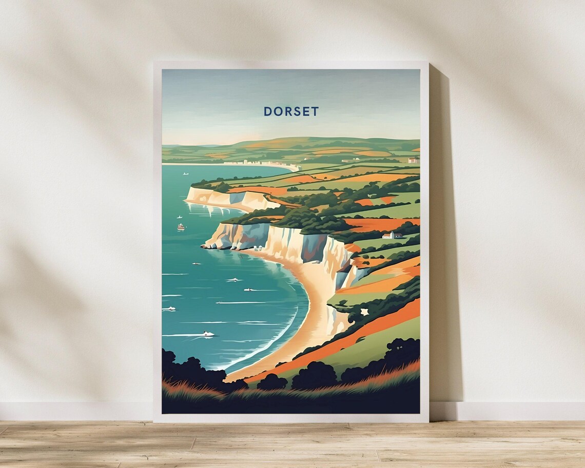 Dorset England Jurassic White Cliffs Coastline Vintage Travel Poster