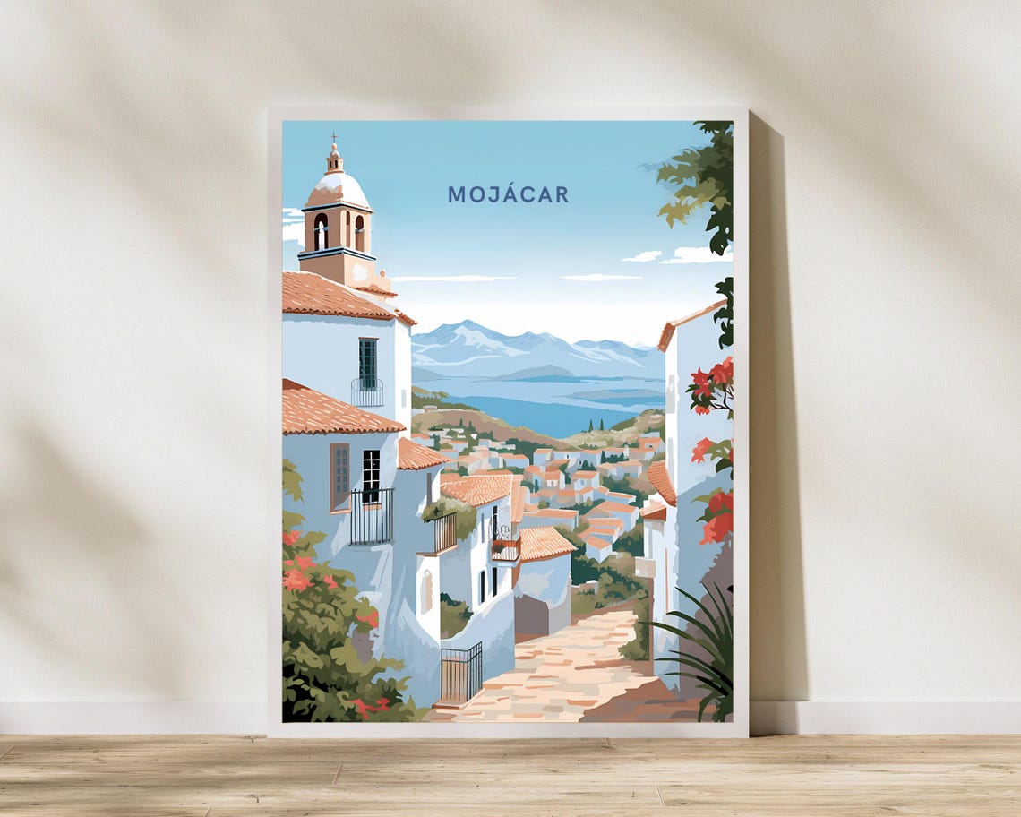 Mojacar Spain Whitewashed Village Mountain View Travel Poster
