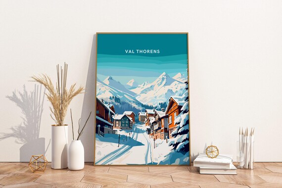Val Thorens France Snowy Ski Village Winter Alps Illustration Poster