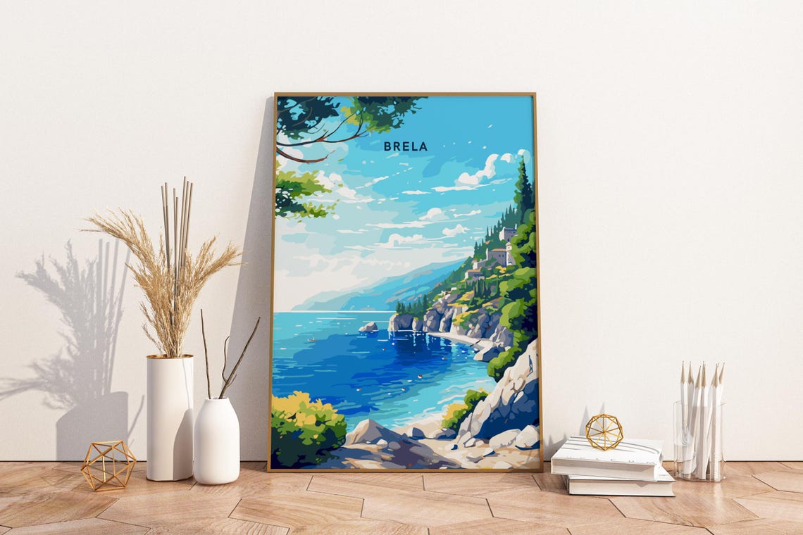 Brela Adriatic Coast Cliffs Vintage Croatia Travel Wall Poster