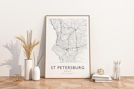 Saint Petersburg Russia Street Map With GPS Coordinates Minimalist Poster