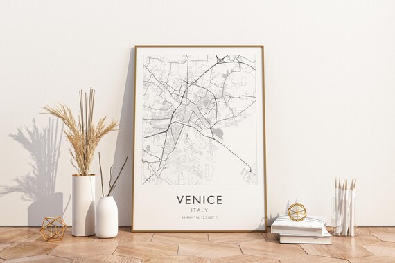 Venice Italy Floating City Minimalist Grey Street Map Travel Poster
