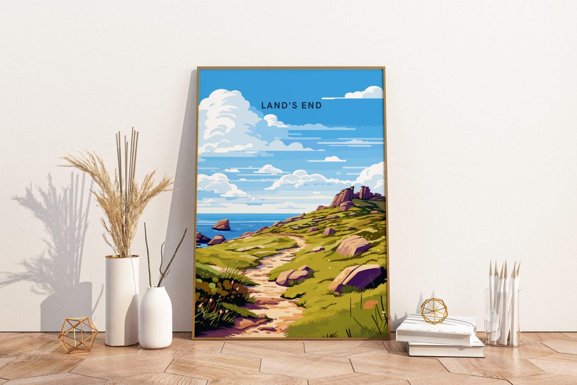 Land's End Cornwall Rugged Coastline Classic Vintage Travel Poster