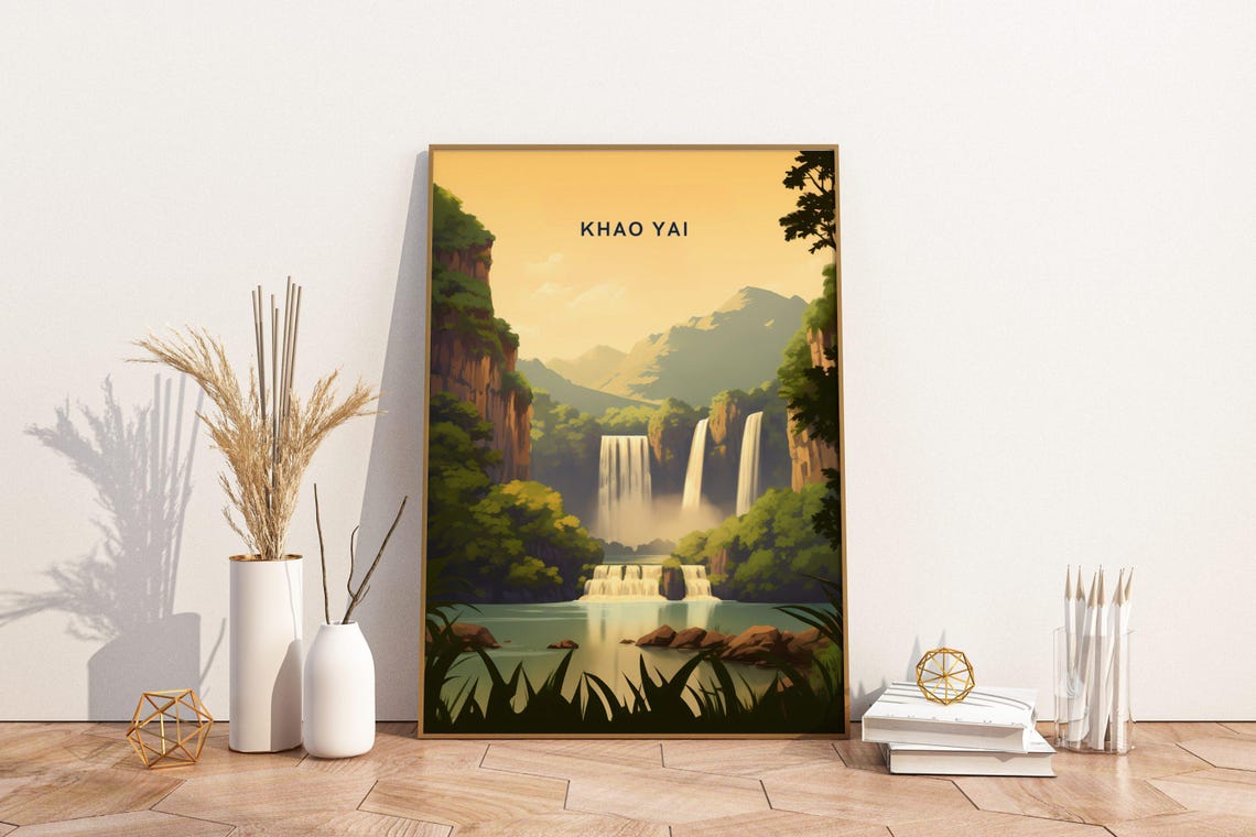 Khao Yai Thailand National Park Waterfall at Golden Hour Travel Poster
