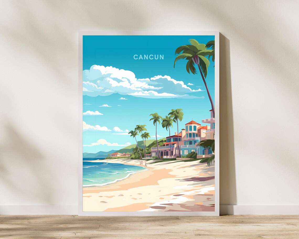 Cancun Mexico Travel Print Poster Wall Art Vintage Decor