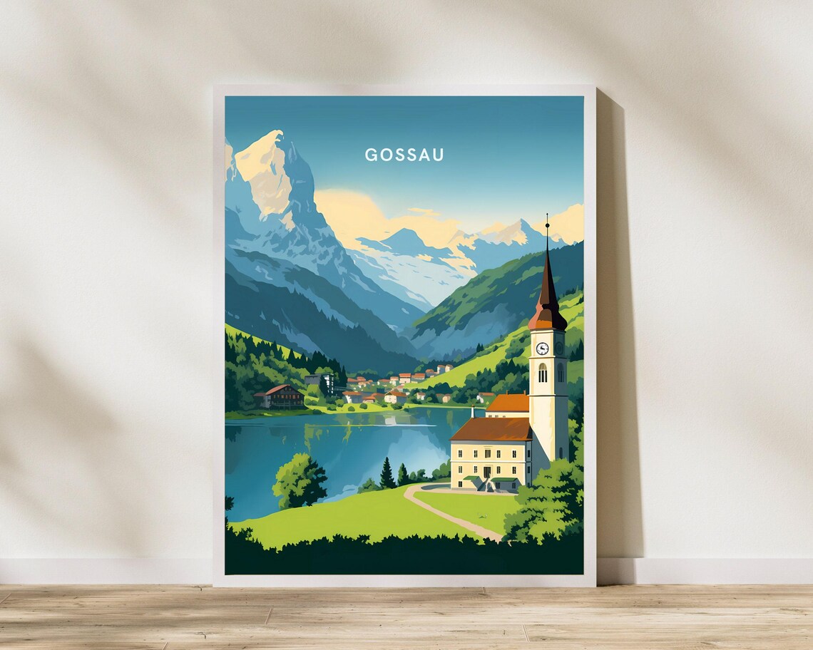 Gossau Switzerland Alpine Lake Village Vintage Travel Poster Art