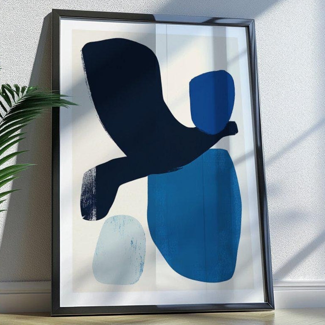 Navy Cobalt and Pale Blue Organic Forms Modern Abstract Poster