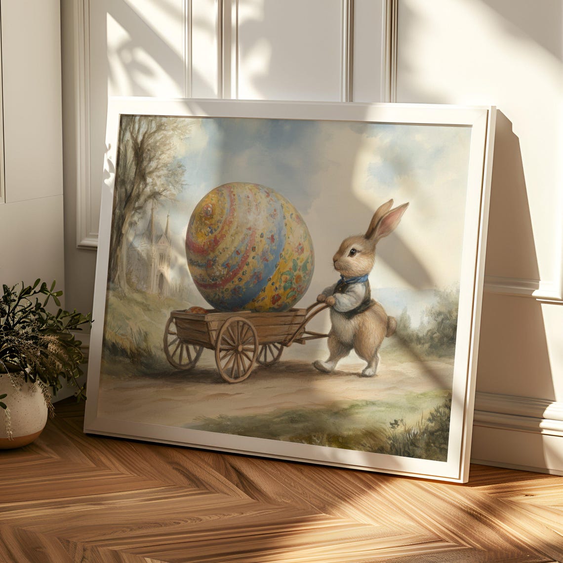 Bunny Pushing Wheelbarrow With Giant Painted Easter Egg Poster - Image 2