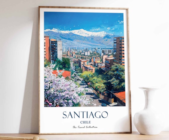 Santiago Poster Travel Print Chile Art Tropical Decor Floral South Latin Wall Gift