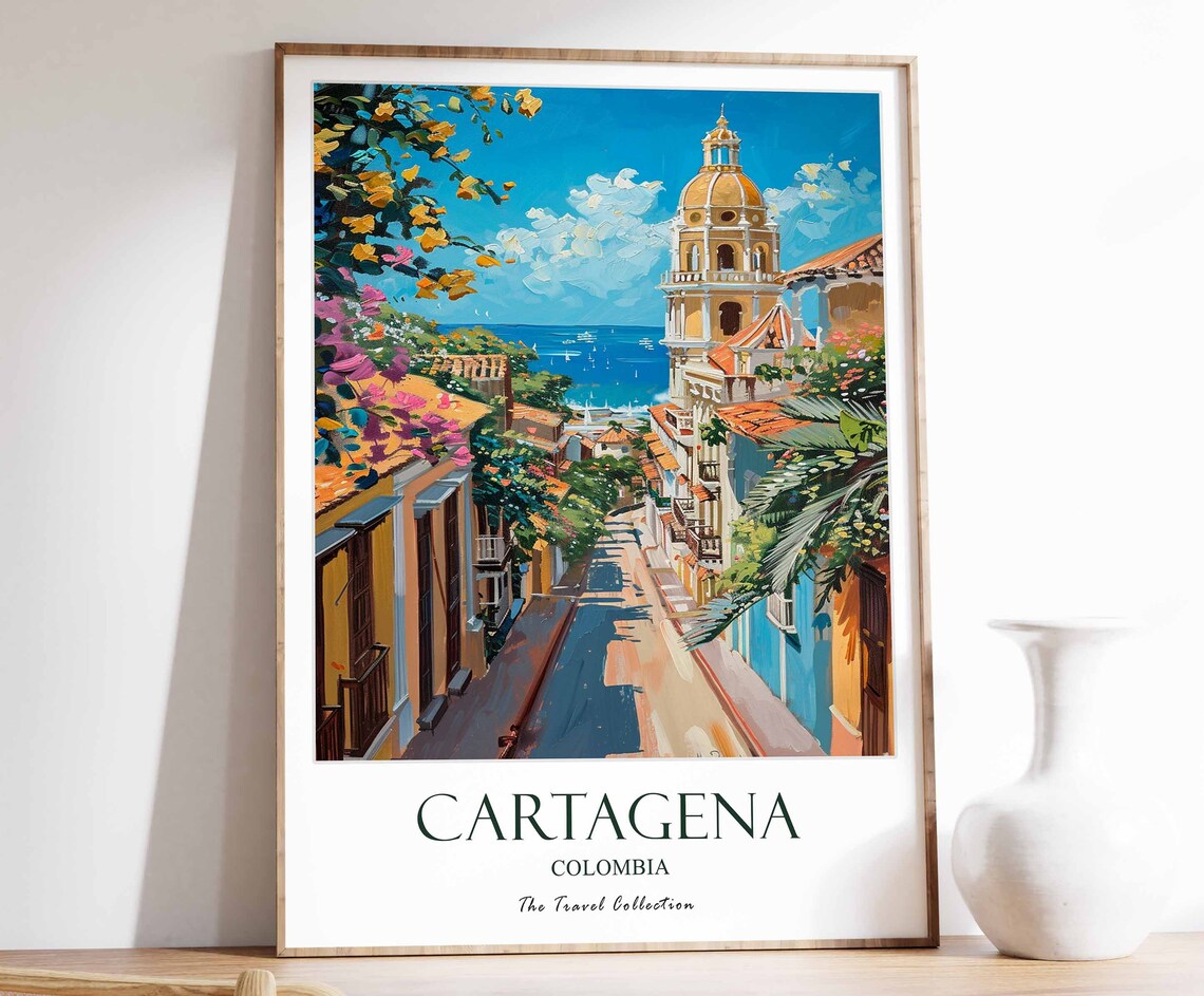 Cartagena Travel Poster, Colombian Tropical Decor