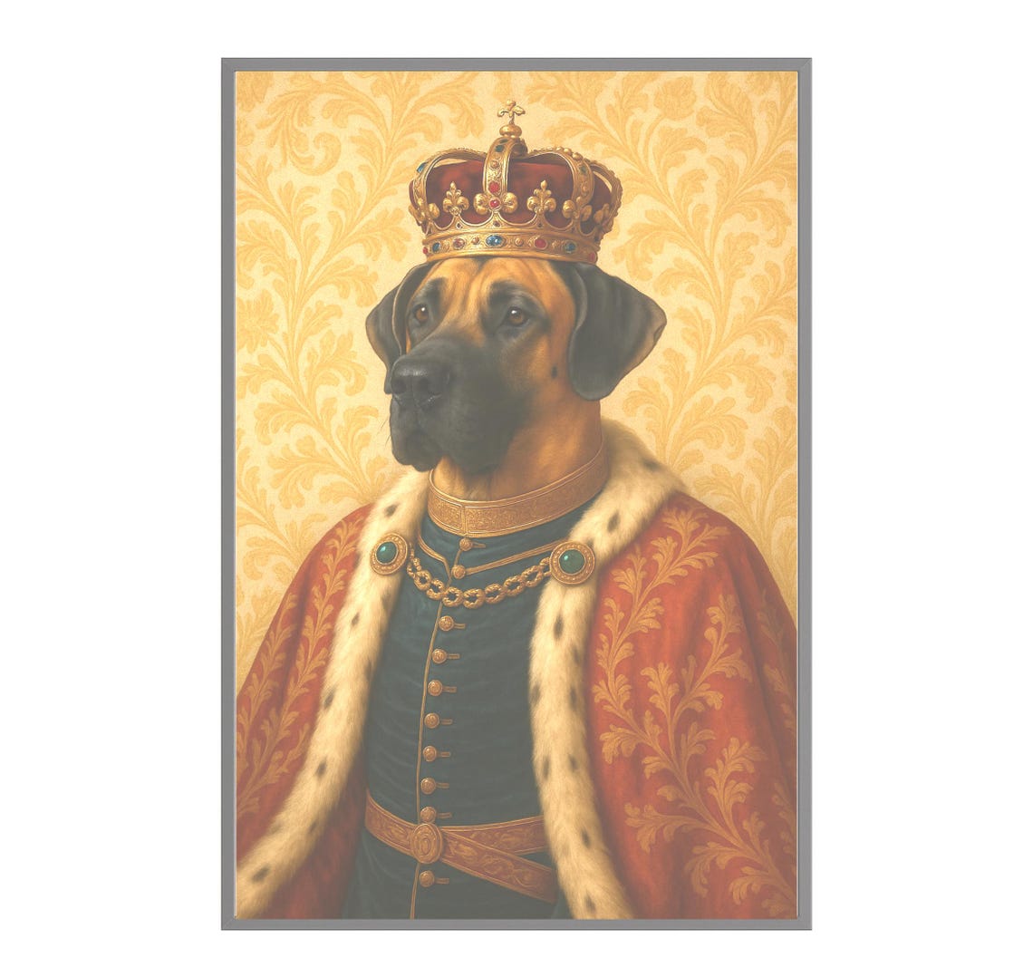 Great Dane Dog Royal King Crown Portrait Funny Pet Art Poster