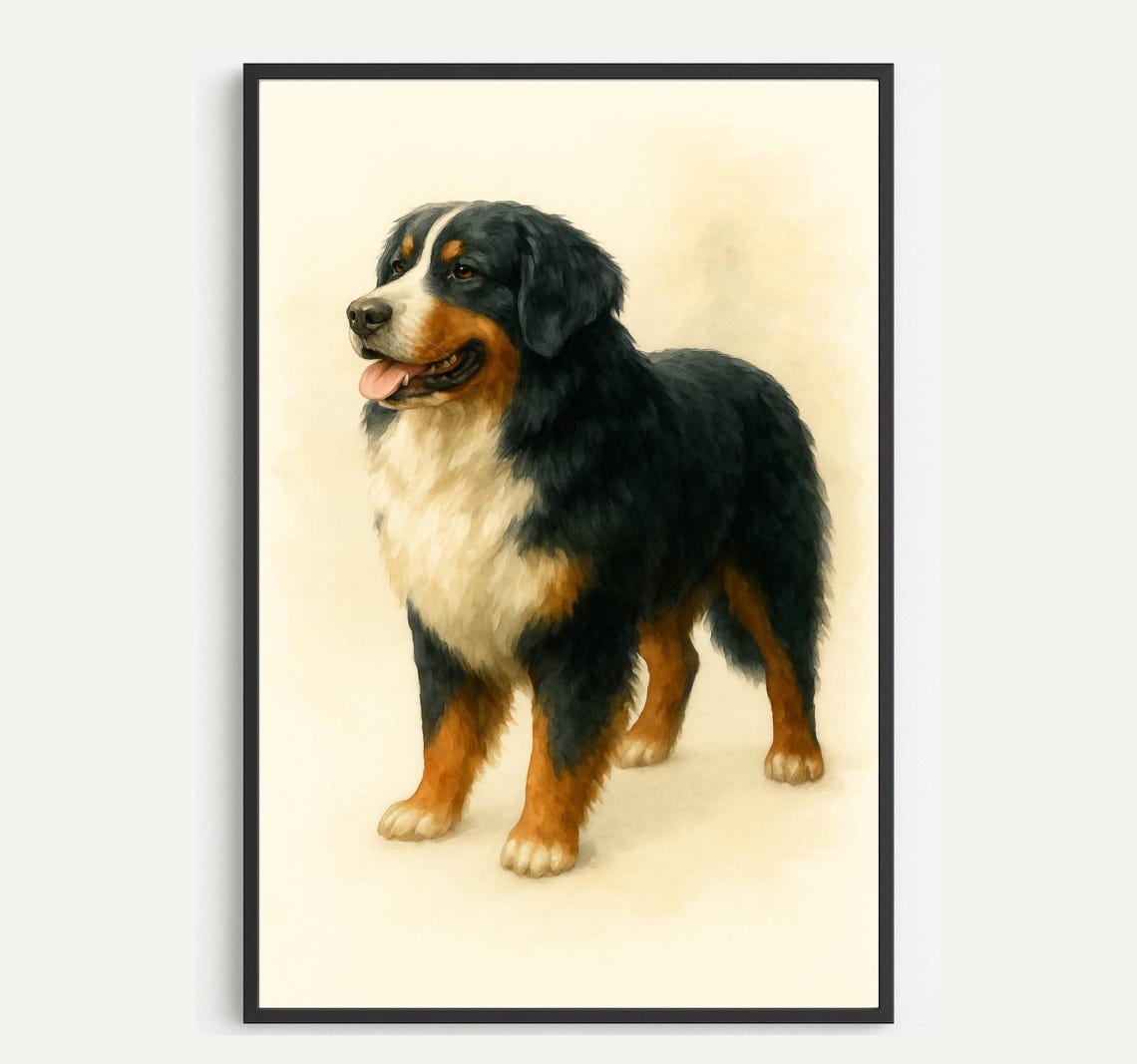 Bernese Mountain Dog Watercolor Standing Portrait Lover Poster