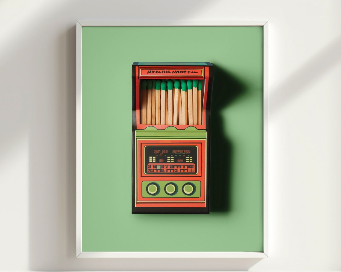 Arcade Machine Matchbox Retro Green Neon Game Cabinet Fun Print - Image 2