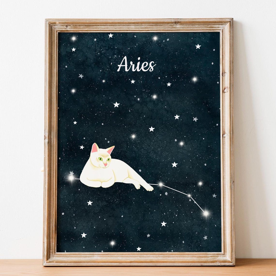 Astrology Wall Art Aries Poster Zodiac Illustration Constellation Cat Painting Print Gift Kitten Prints