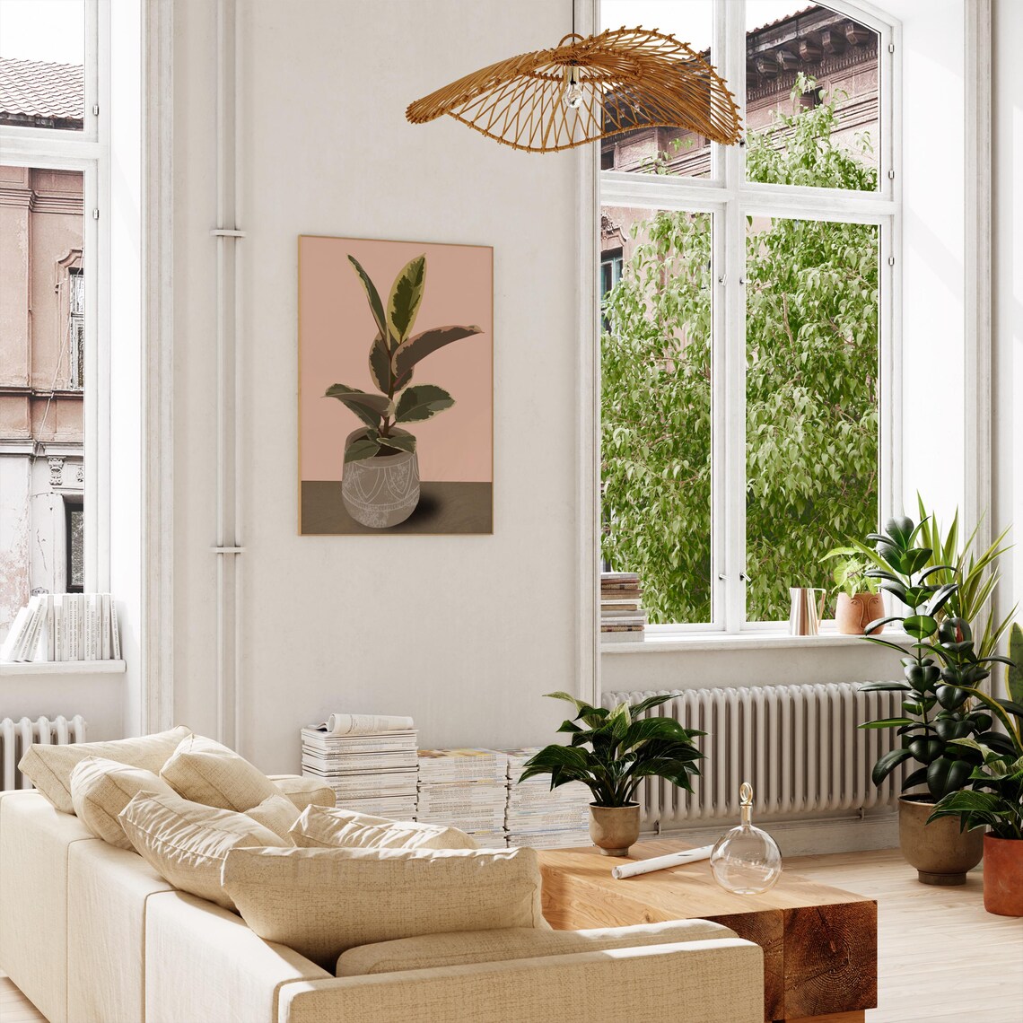 Rubber Plant Ficus Elastica Botanical Art Potted Houseplant Wall Print - Image 5