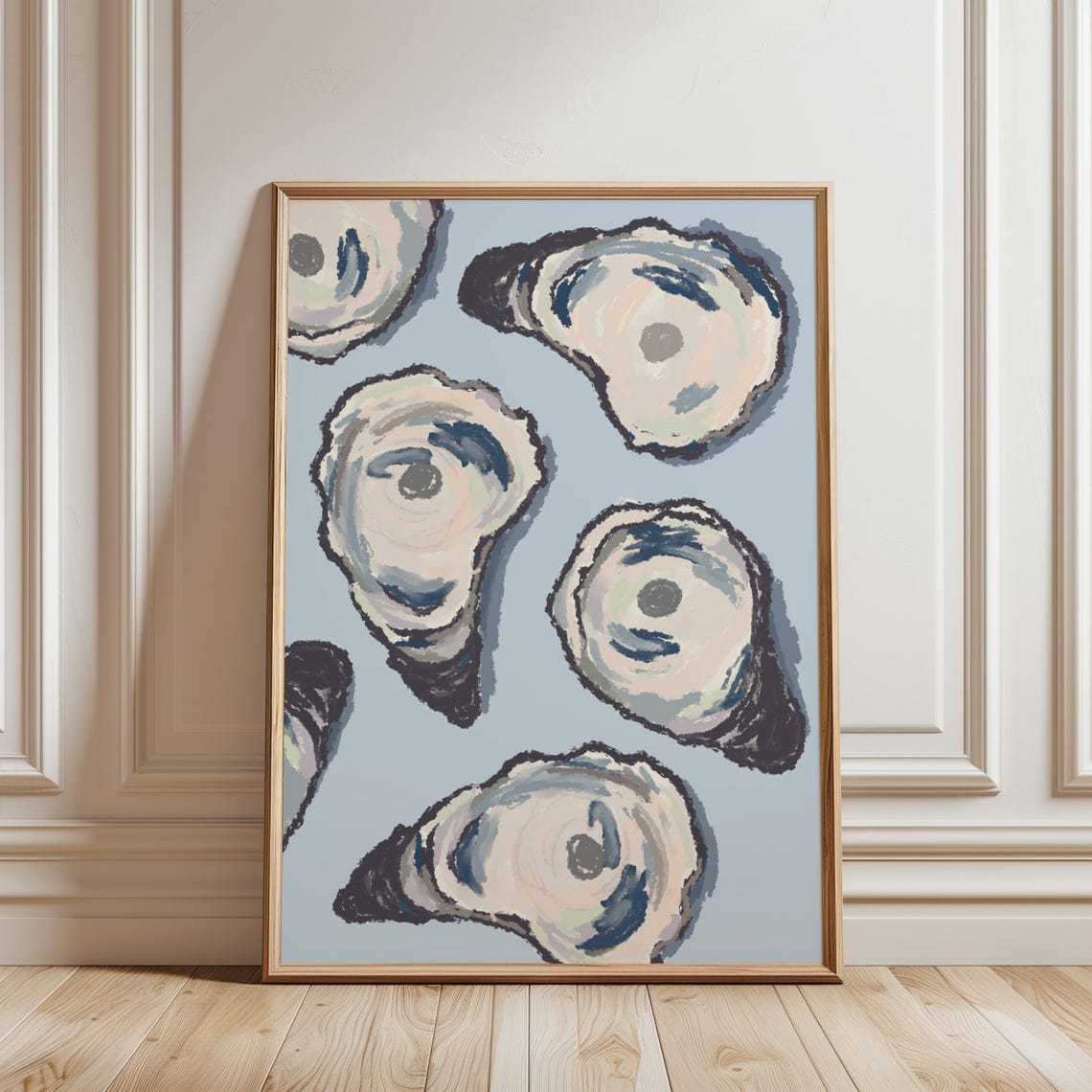 Oyster Shell Pattern Coastal Art in Soft Neutral Blue Tones Poster - Image 3