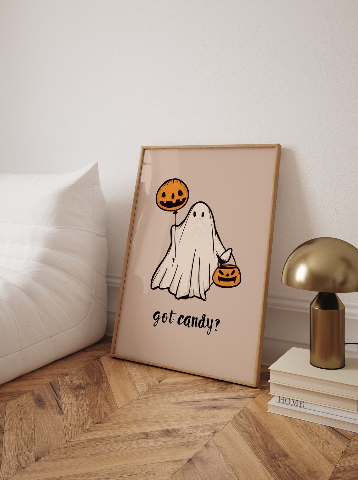 Cute Ghost Trick or Treat Pumpkin Bucket Kids Halloween Poster - Image 2