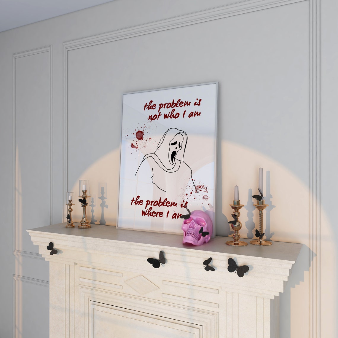 Ghostface Screaming Mask Minimalist Line Art Halloween Poster - Image 5