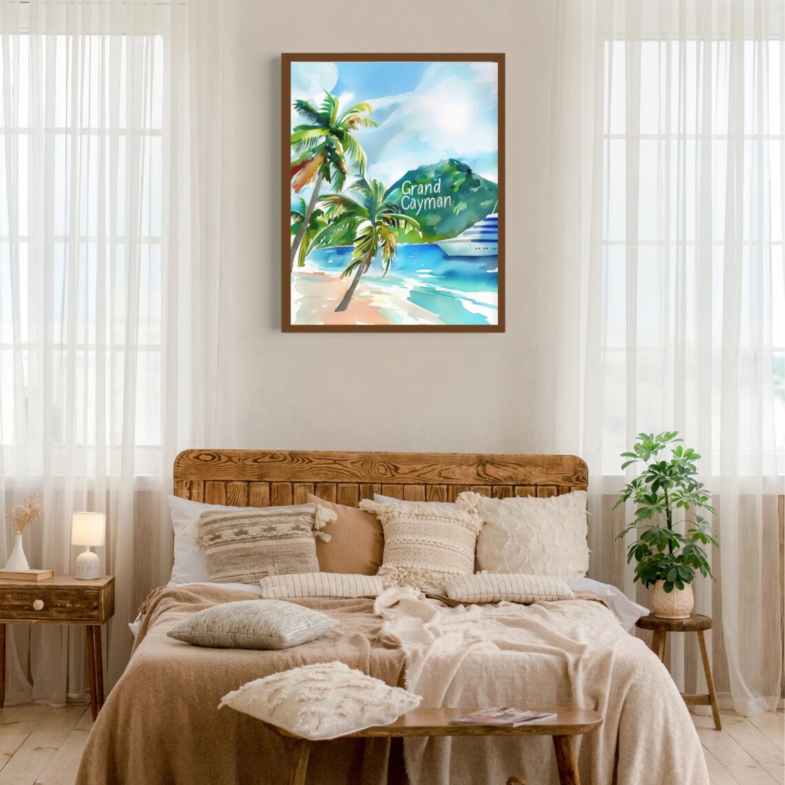 Grand Cayman Palm Beach Cruise Ship Watercolor Travel Poster - Image 3
