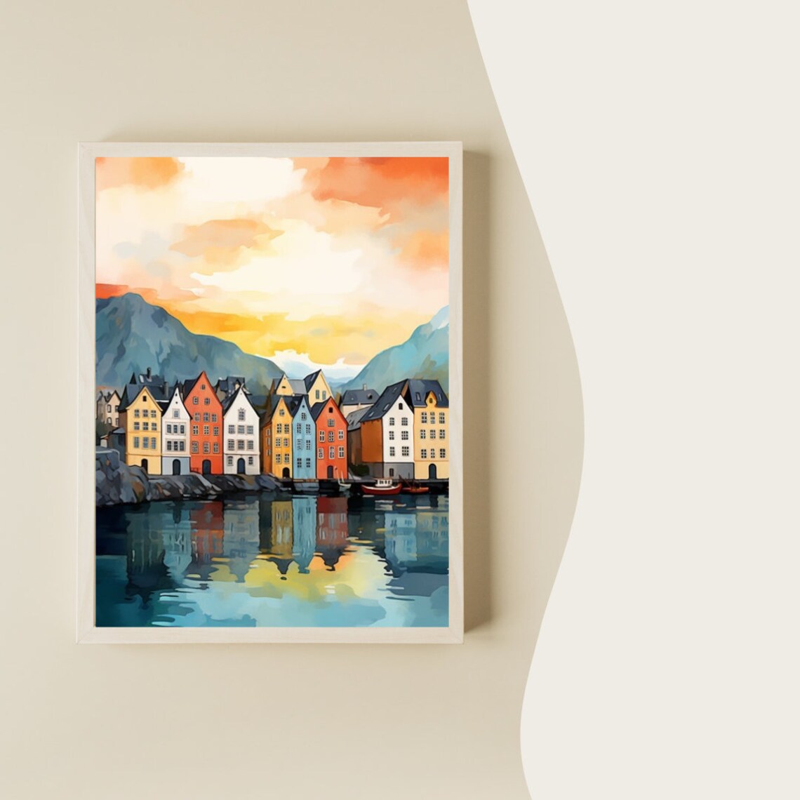 Ålesund Watercolor Travel Poster, Scandinavian City - Image 2