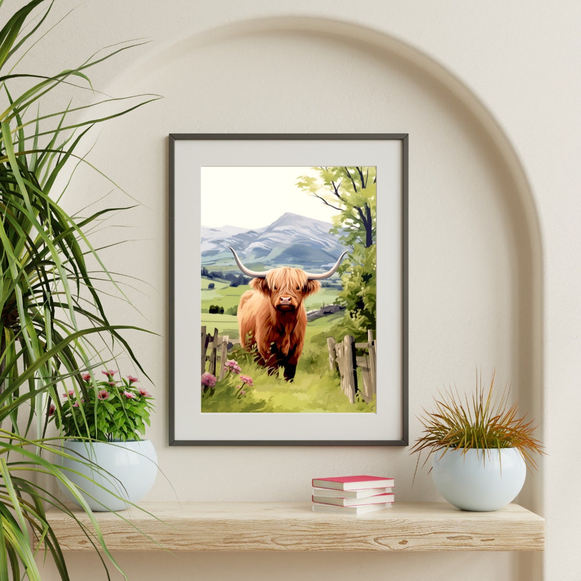 Highland Cow In Front Of Ben Nevis Mountain Scotland Watercolor Poster - Image 3