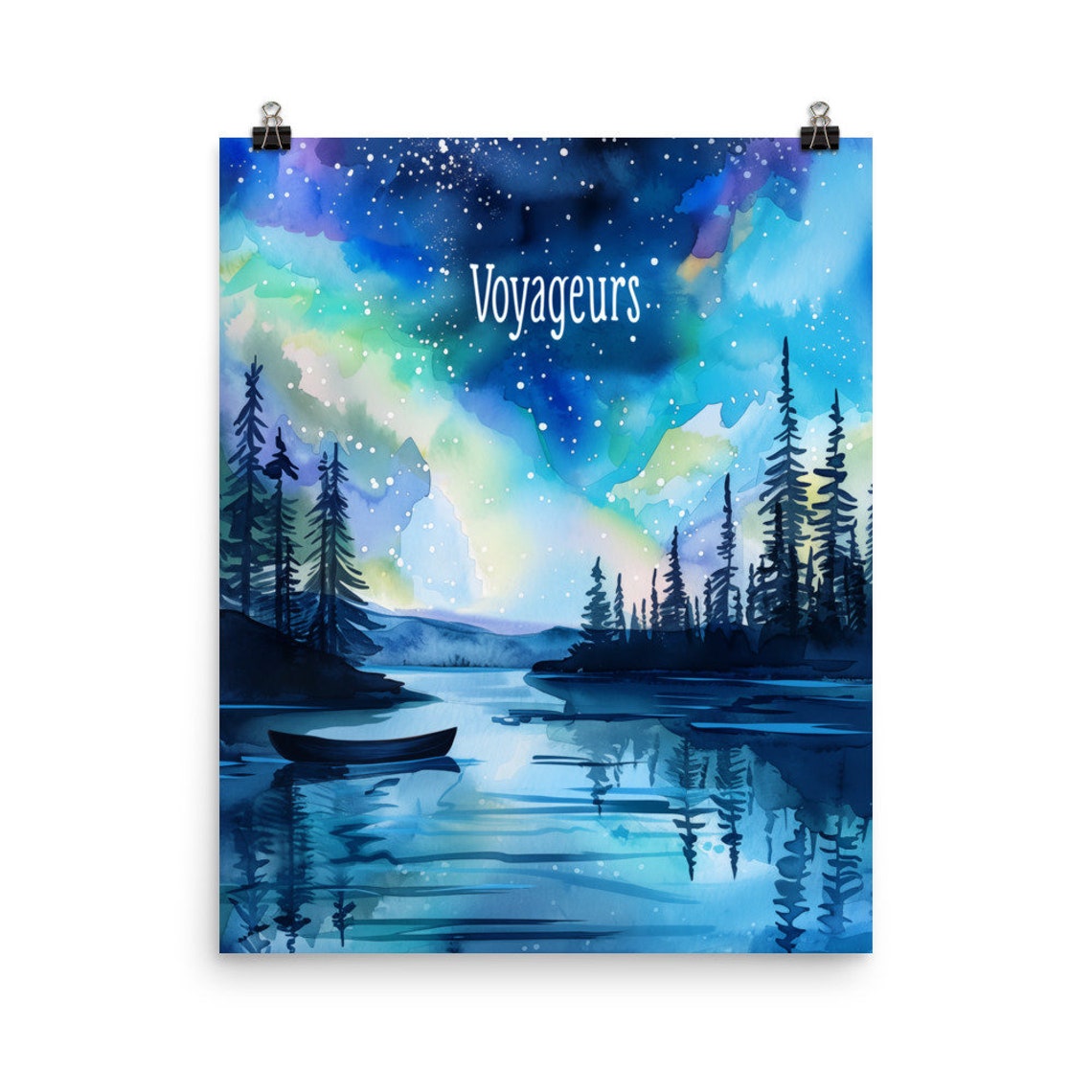 Voyageurs Aurora Borealis Night Over a Starry Northwoods Lake Poster